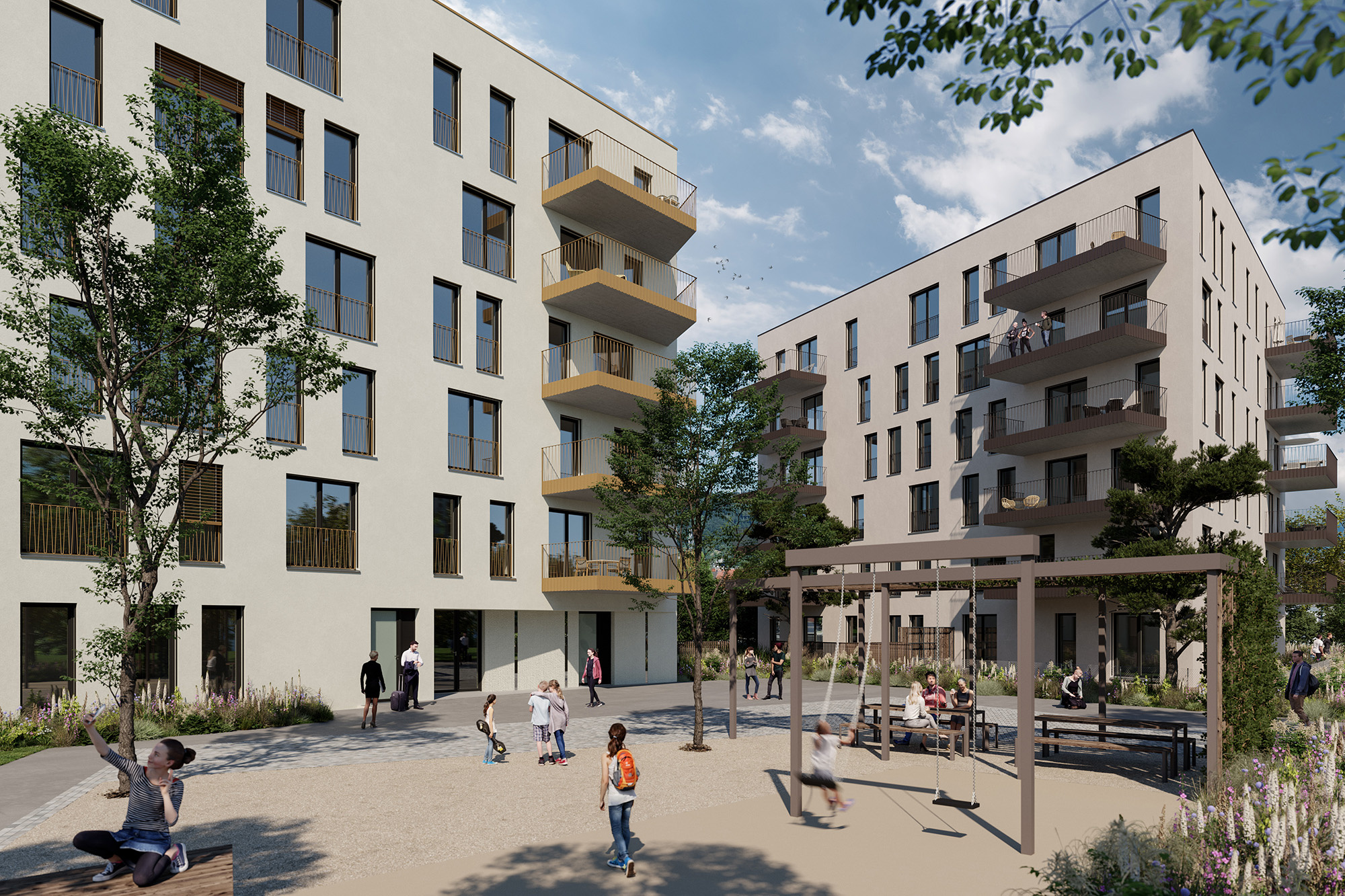 Quartier 17 – LUMINA, Häuseransicht, Rendering, Bauträger: ÖSW Wohnbauträger GmbH
