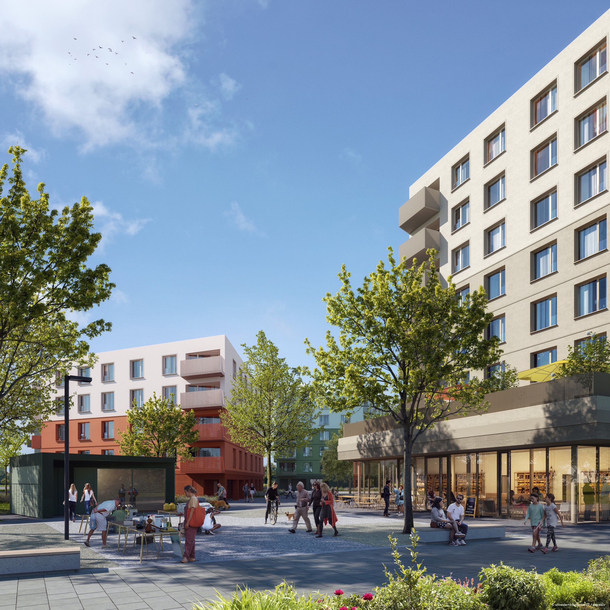 Quartier 17 – LUMA, Häuseransicht, Rendering, Bauträger: ÖSW Wohnbauträger GmbH, Rendering: Häuseransicht